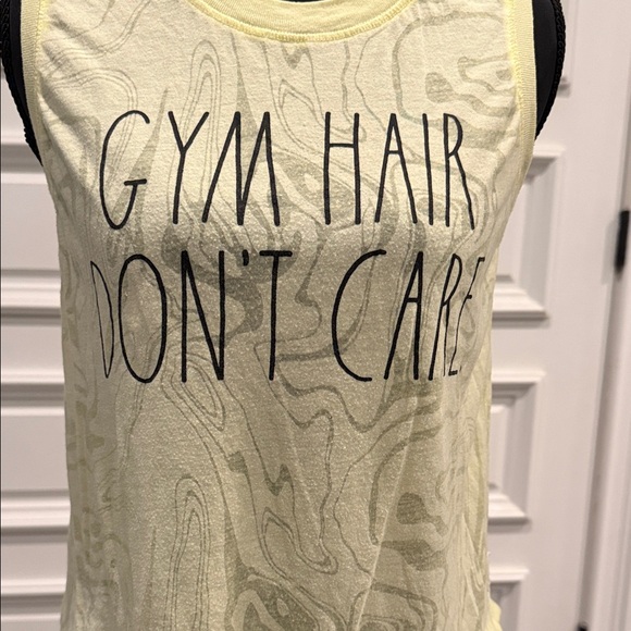 🛍️ 5/$20--Rae Dunn Yellow Tank Top - Gym Hair Don't Care - Picture 2 of 5